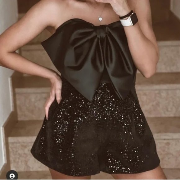 ZARA Bow Trim Sequin Jumpsuit - Picture 6 of 16